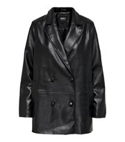 ONLY Black Leather-Look Double Breasted Blazer